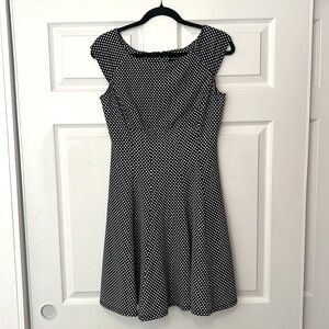 Vintage Always Indigo (L) Fit & Flare Cap Sleeve Polkadot Dress